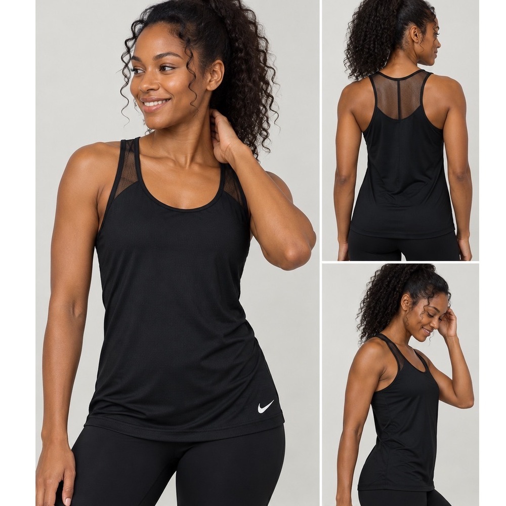 Nike Dri-FIT Black Ribbed Mesh Racerback Training Tank Top Womens Large